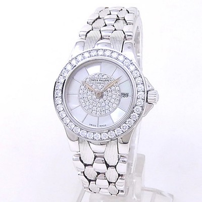 Patek Philippe Neptune 18k White Gold Mother or Pearl Ladies Watch 4881/110G