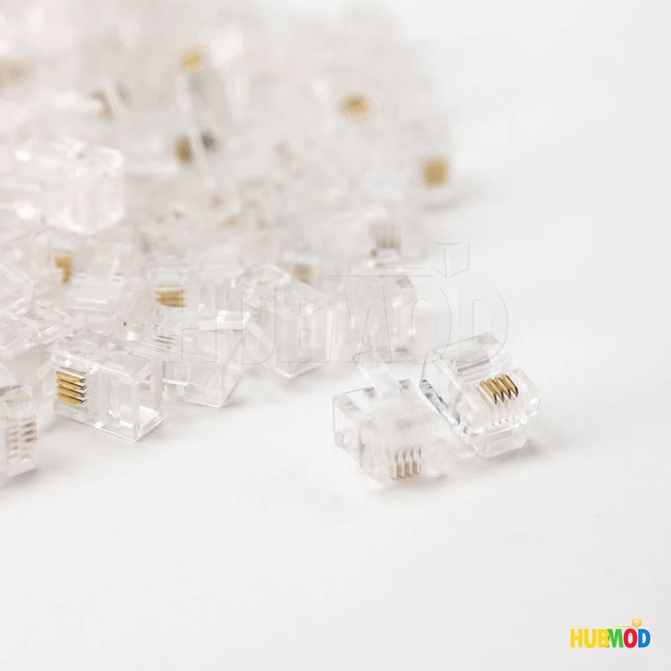 100 x радио Shack 6P4C 4-Pin RJ11 RJ-11 модульный телефон кабель штепсельная вилка адаптер новый - Изображение 2 из 3