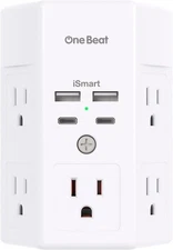 Multi Plug Outlet, Surge Protector, 5 Outlet 2A2C, 1 Pack & No PD, White 