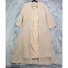 Formal Dress Jacket Set Size 10 Champagne Gold Beaded Lace Chiffon Sheath Party