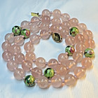 Antique Gold Over Silver 12mm LARGE Pink Rose Quartz & Cloisonne Bead Necklace — photo 10