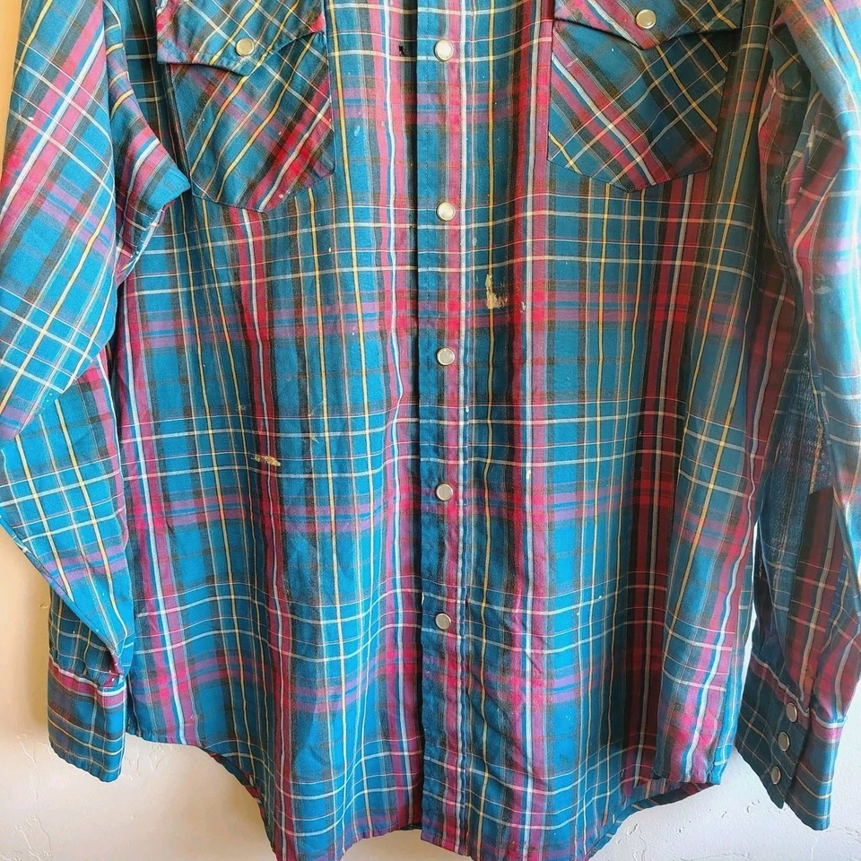 Vintage Western Cowboy Shirt Men's L Pearl Snap 80's Thrashed Indie Sleeze - Image 3 of 4