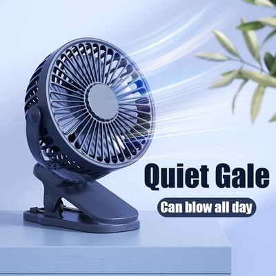 USB Rechargeable Mini Cooling Fan Clip On Desk Portable Camping Stroller Fan