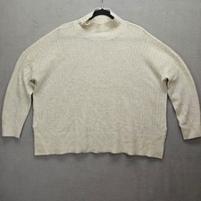 LOFT Sweater Women M Ivory Ribbed Mock Neck Oversized Minimalist Academia Preppy