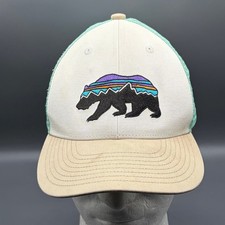 Patagonia Bear Mountain Logo Trucker Hat Youth Women's SM Cream Green Snapback