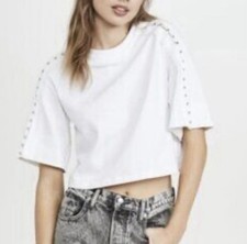 3.1 PHILLIP LIM Women s Size Small Shirt Cropped Cotton Textured-Trim Minimalist