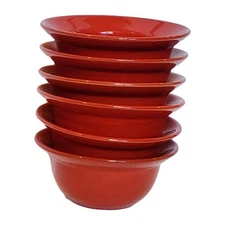 6- Pier 1 Imports Wide Rimmed Cereal Soup Bowls Earthenware Red Spain 6 3/4" EUC