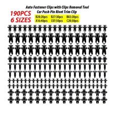 190pcs Car Retainer Auto Fasteners Push Trims Plastic Clips Pin Rivet Bumper Kit