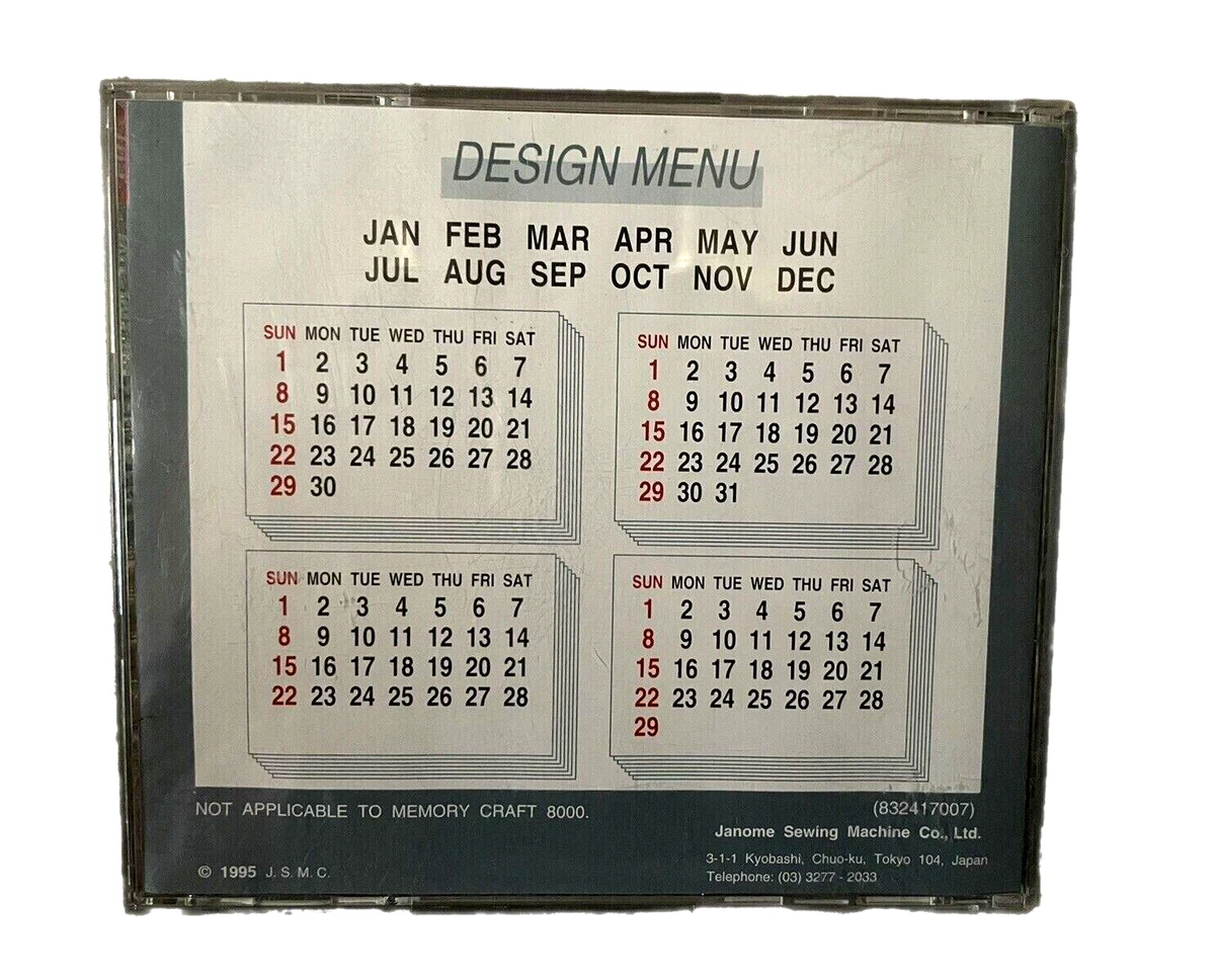 1995 Janome Embroidery Memory Card 105 Calendar Designs No Templates Tested  | eBay