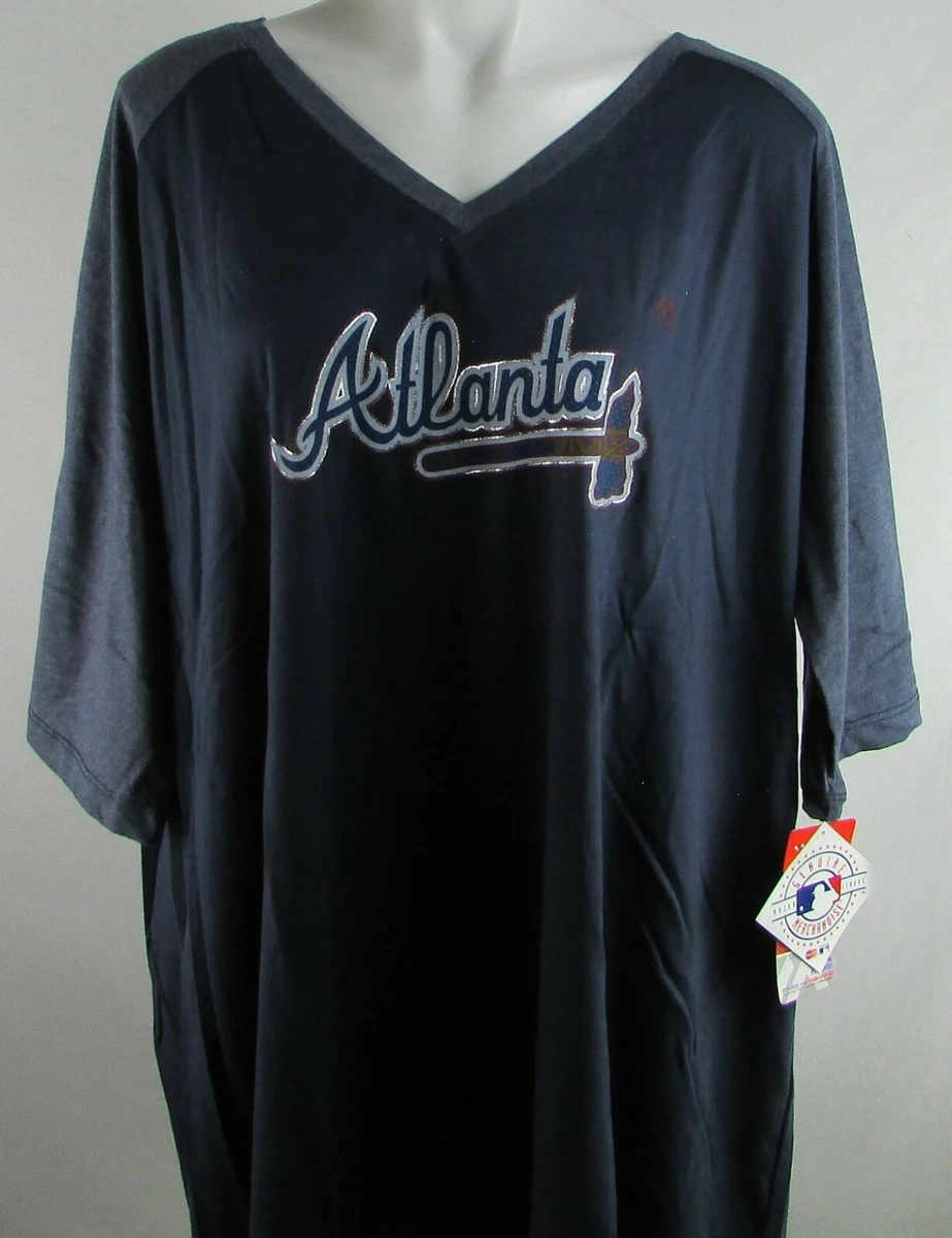 Atlanta Braves MLB Majestic Big & Tall Women's V-Neck 1/2 Sleeve  Shirt