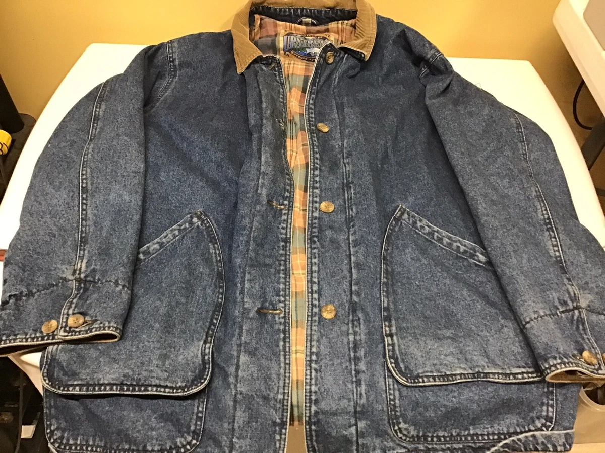 Vintage 80s DUNBROOKE UPSTREAM Blue Denim Barn Jacket Coat Women s L Large VGC