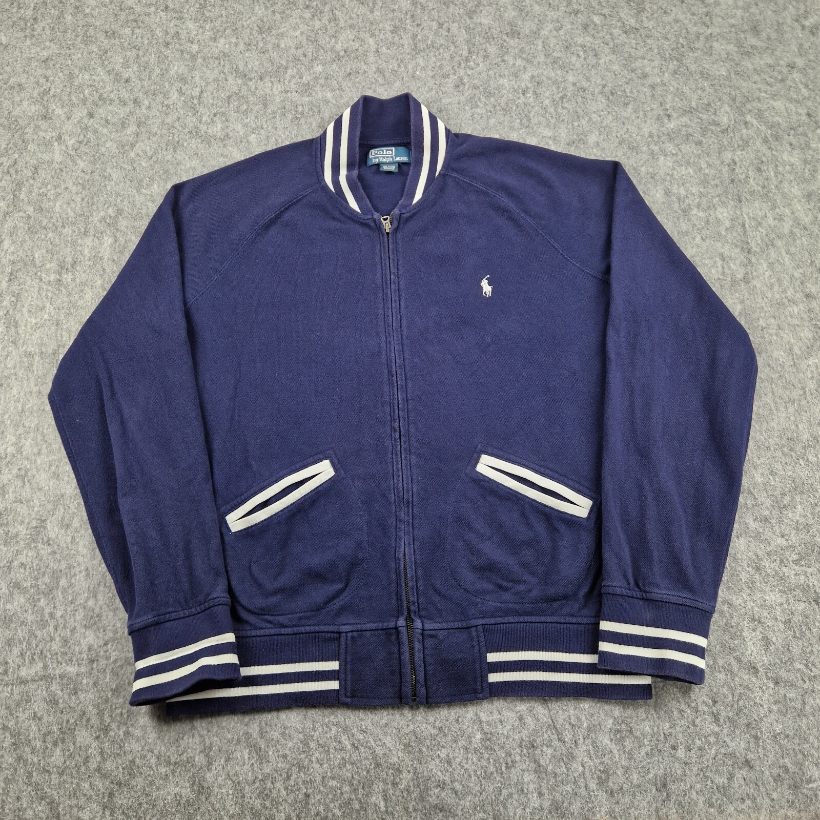 Polo Ralph Lauren Giacca Uomo Grande Blu Bianco Bomber Track Top Piccolo Pony