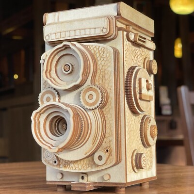 Rolleiflex Style Medium format Film camera Wooden model Handmade Japan 6893