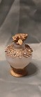 Pretty Petite Frosted Perfume Bottle w/Metal work, Roses, Rhinestones — photo 3
