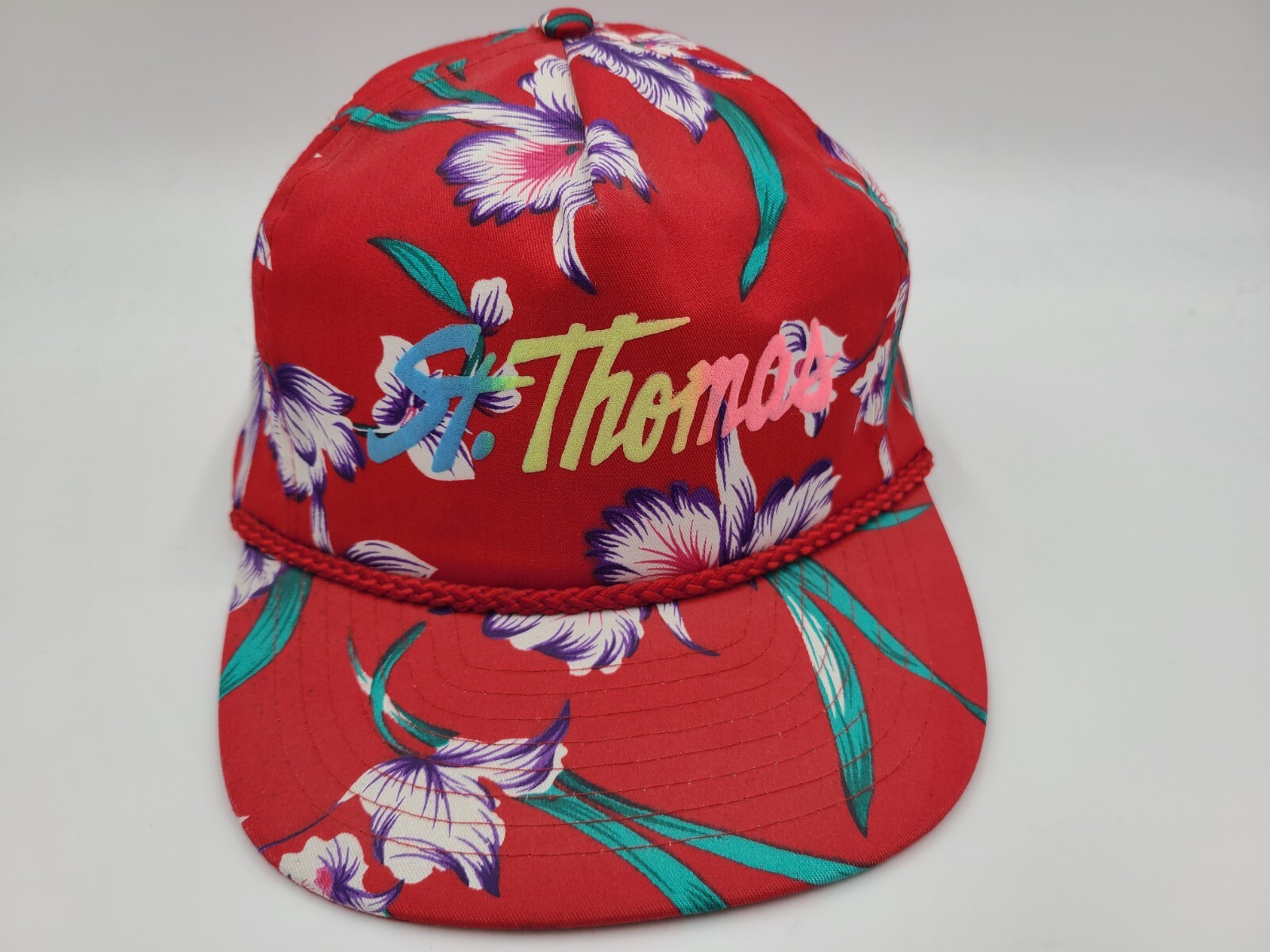 Vintage St Thomas Floral Snapback Hat Cap Travel Souvenir Island Men Women Red