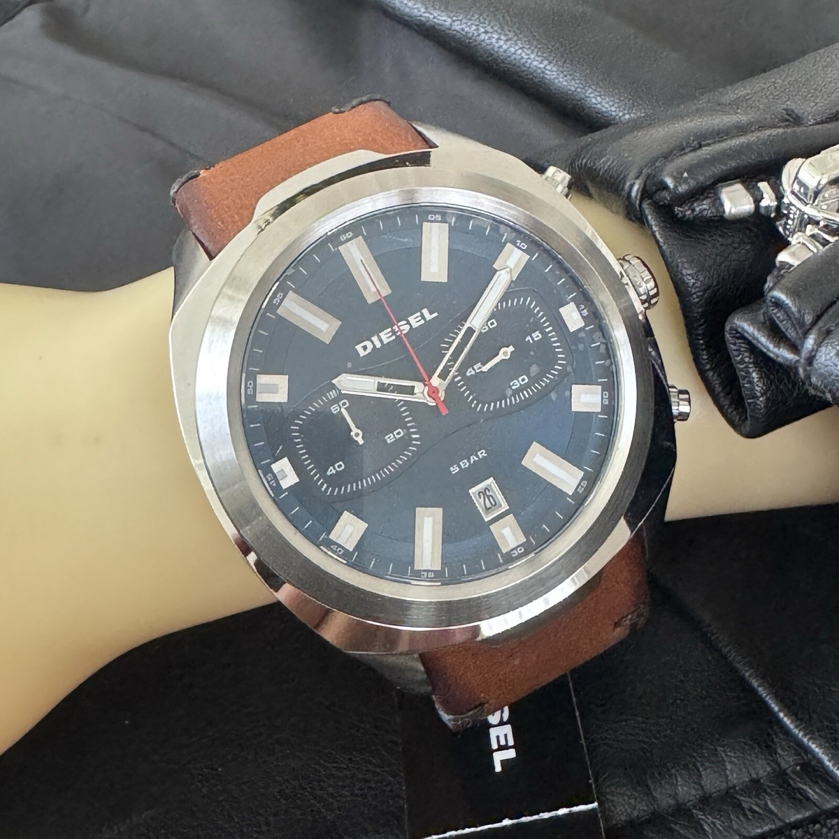 NWT DIESEL Tumbler chronograph brown leather watch DZ4508 | eBay display picture 2