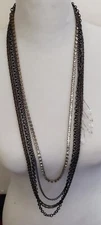 Vtg Multi-Strand Chain Necklace Crystal Rhinestone Long Layered Grunge Chic