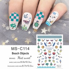Summer Beach Objects Nail Stickers Cool Drink Ice Watermelon Drink Coconut Trees