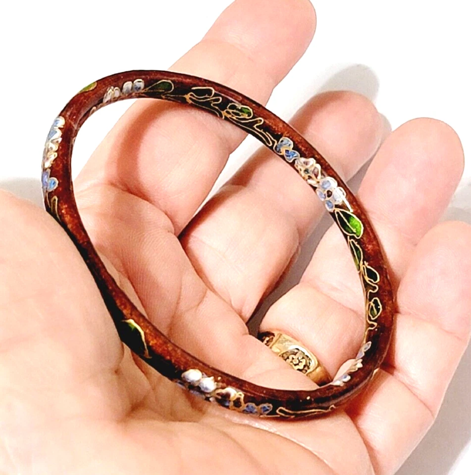 Brazalete Brazalete Cloisonne Vintage Rojo/Verde/Dorado/Azul/Blanco/Rosa, Floral Asiático Foto 3 de 4
