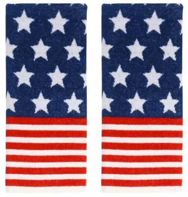 Celebrate Americana Patriotic American Flag Cotton Bath Hand Towels 2-pk.