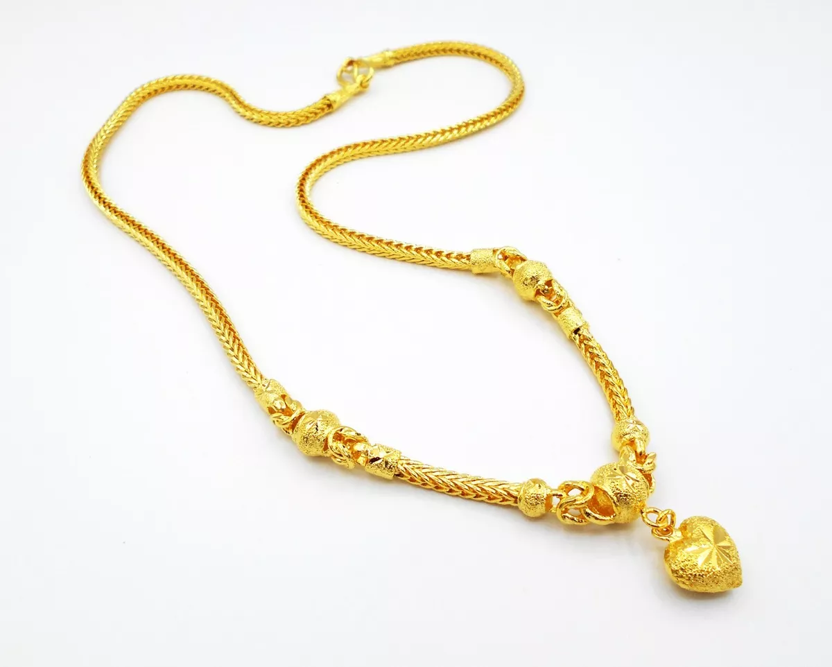 18,y Necklace,thai Gold Jewelry,gold Heart Charm Necklace for Women,baht  Chain 22K 24K Yellow Gold Plated Necklace,box Link Chain,asia Gold - Etsy