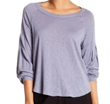 $88 NWT SPLENDID WOMEN SzM BOAT NECK BALLON SLEEVE JERSEY TEE BLUE ASH