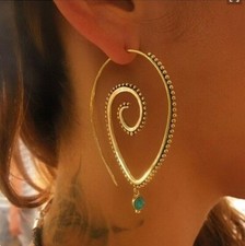 NEW Trendy Unique  Round Spiral Earrings Swirl Emerald Green Earrings UK  STOCK