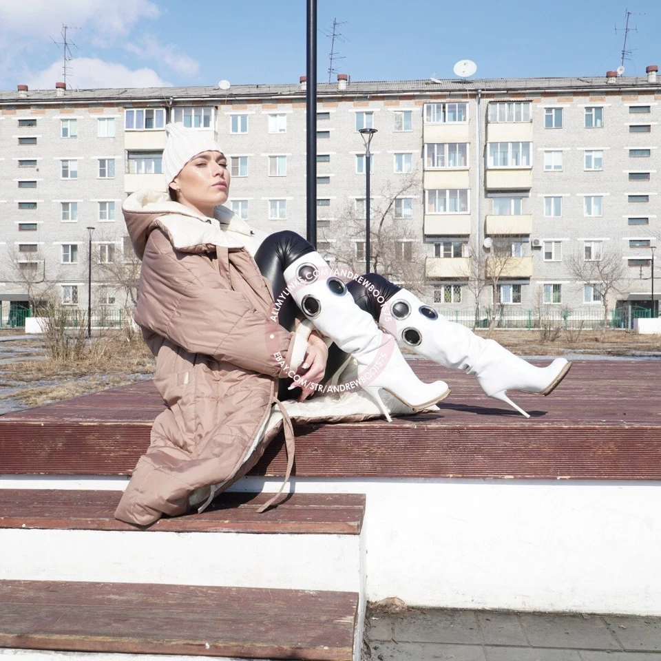 GIANMARCO LORENZI IT38 EU38,5 US8 punta redonda plataforma tacones de aguja botas de rodilla Foto 4 de 4