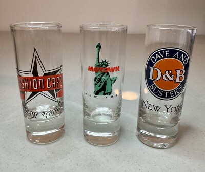 Set of 3 Vintage New York Double Shot Glasses - Fashion Cafe, Motown Cafe, D&B