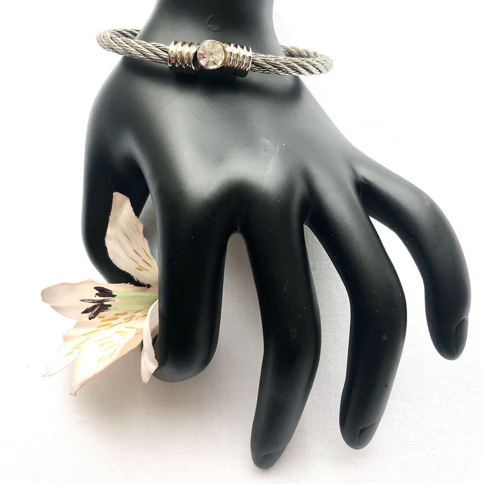 Twisted Cable Bangle Bracelet Rhinestone Stackabl… - image 4