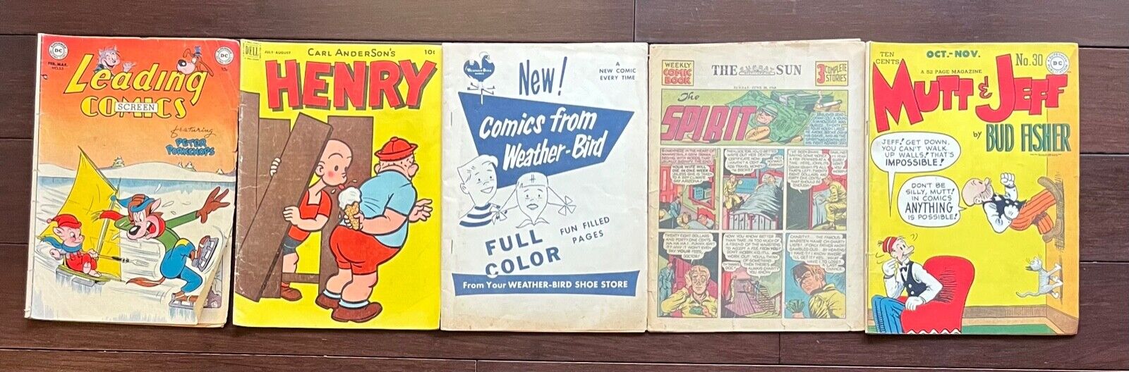 Five 1940's COMIC BOOKS.....LEADING Comics, SPIRIT from 1940!....ONLY $19.95!