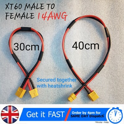 30 cm 40 cm XT60-XT-60 Stecker auf Buchse Stecker Verlängerungskabel Blei Silikon14AWG - UK