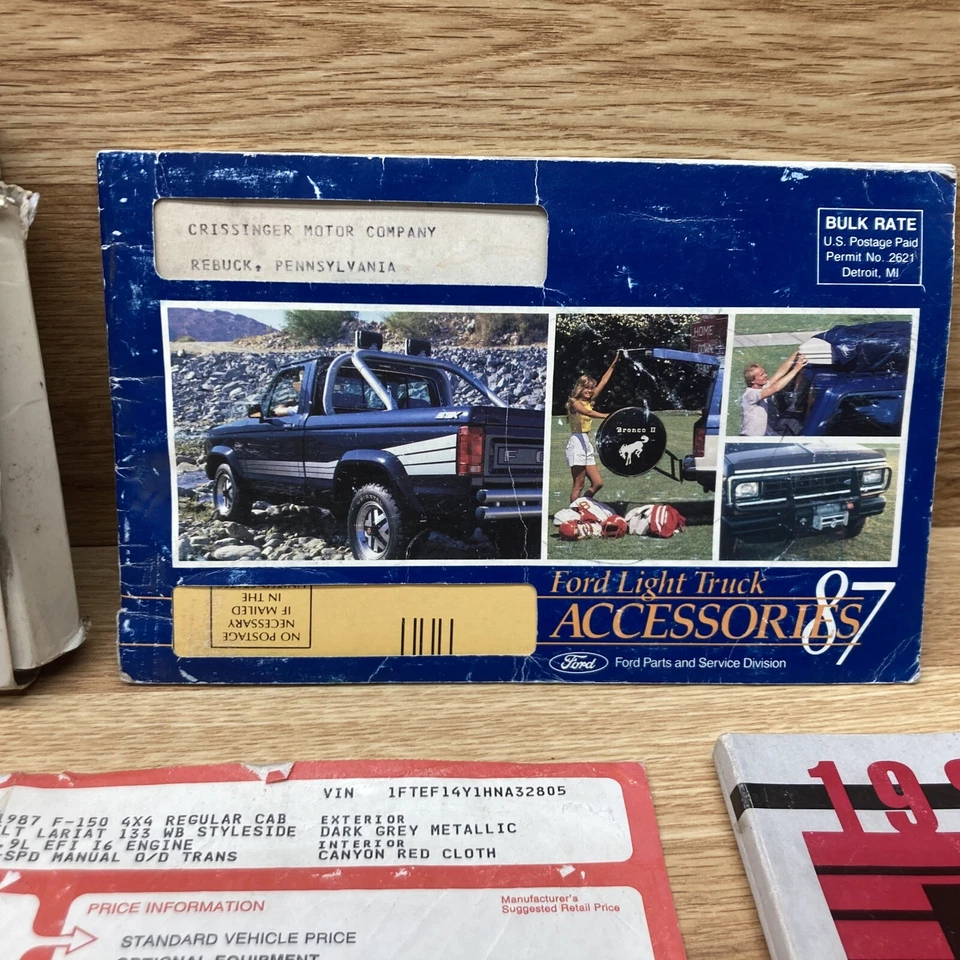 Ford F Series F150 F250 F350 1987 camión manual del propietario estuche adhesivo ventana bonito Foto 3 de 4