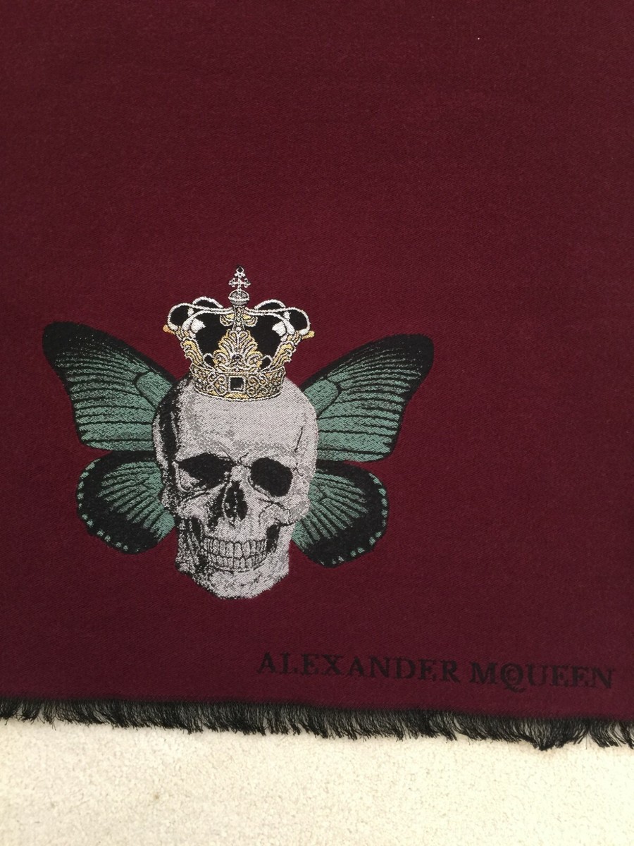 ALEXANDER MCQUEEN Monarch Skull Scarf Shawl ITALY Wool Silk Blend