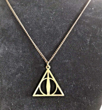 Harry Potter Deathly Hallows Pendant Necklace Antique Bronze Tone 18" 3" Extend