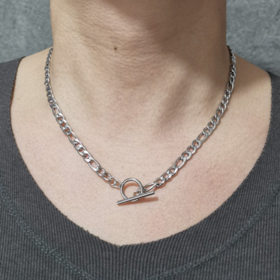 Figaro chain Toggle OT Switching button stainless steel bracelet anklet necklace