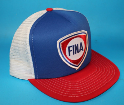 Vintage NOS Fina Gas Trucker Mesh Back Snapback Hat Ball Cap Red White Blue