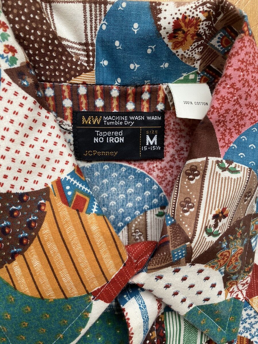 Vintage Men's Patchwork Print Button Shirt JC Penney 1970s Vintage Men's Patchwork Print Button Shirt JC Penney 1970s
