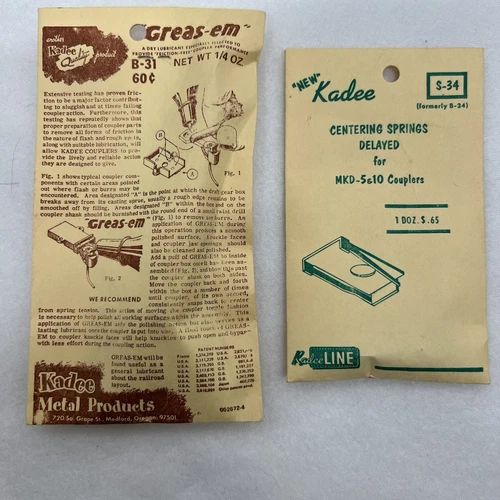 HO -Kadee Greas'em B-31 Lubricant -AND HO -Kadee Centering Delayed Springs