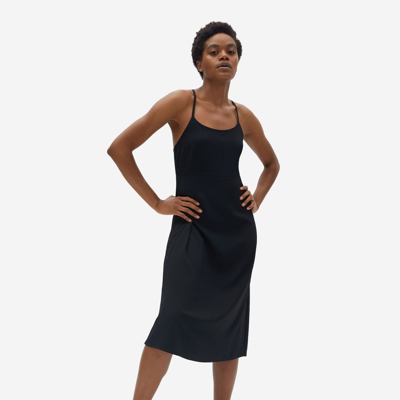 Everlane The Japanese GoWeave Cross-Back Slip Dress Sleeveless Black 00