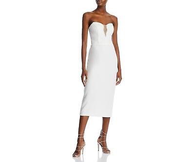 #ad Aqua Rhinestone Embellished Strapless Crepe Midi Dress White Size 0 $245.00