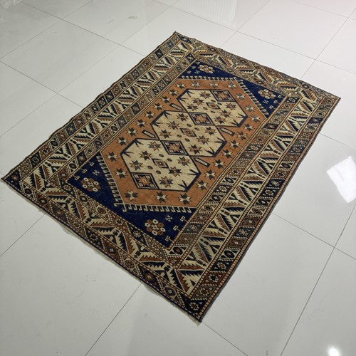 Vintage Hand Knotted Wool Turkish Area Rug, 4x5 Modern Oushak Rug - Picture 2 of 10