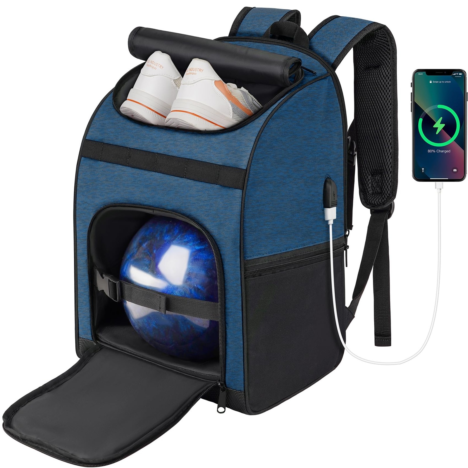 Bowling Backpack Single Bowling Ball Bag with Shoe Bag up to Size 16 Padded