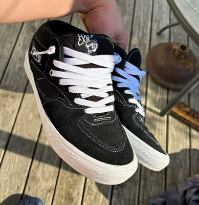 VANS Skate Half Cab Black/White Suede Canvas Lace-Up Skate Shoes Men's US 9.5 D