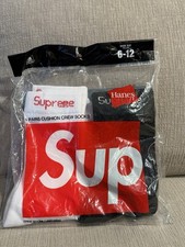 Supreme Hanes Cushioned Crew Socks 4 Pairs White Black Men's Size 6-12 NEW