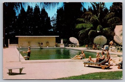 Vintage Trade Winds Club Hotel Pool Postcard Melbourne Florida Linen