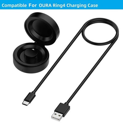Schwarzes Ladecase für OURA Ring Gen4 Smart Ring mit USB Kabel