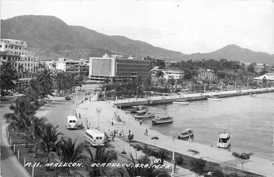 Acapulco Mexico Malecon Real Photo Postcard RPPC 1955 Waterfront Scene