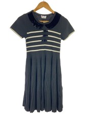 Womens Valentino RED VALENTINO Velvet Ribbon Striped Knit Dress M Wool BLK WR3KD