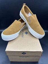 SPERRY Crest Twin Gore Womens 10m Shoes Hemp Sole Sides And Tan STS86399